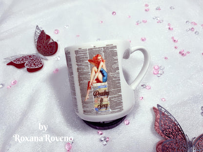 Reading is Sexy, Red Hair Girl, Book Lover 11oz Heart Mug