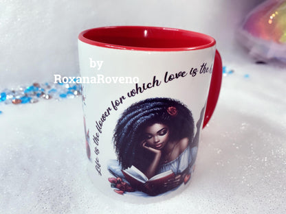 Life is the flower for which LOVE is the honey, Girl reading, Book lover 11oz Mug