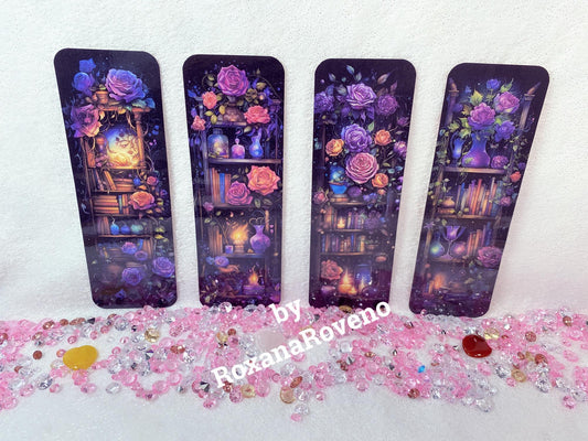 Purple Flower, 4 piece Laminated Paper Bookmarks Set