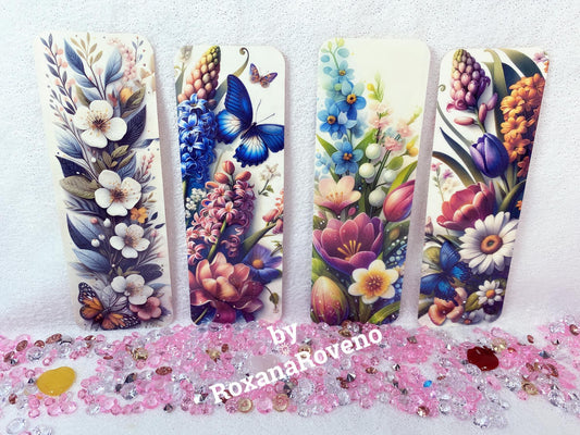 Blue Butterfly Flower, 4 pieces Laminated Paper Bookmarks Set