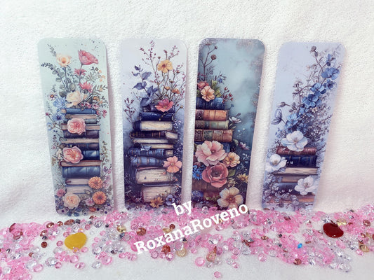 Blue Flower Books, 4 pieces Laminated Paper Bookmarks Set