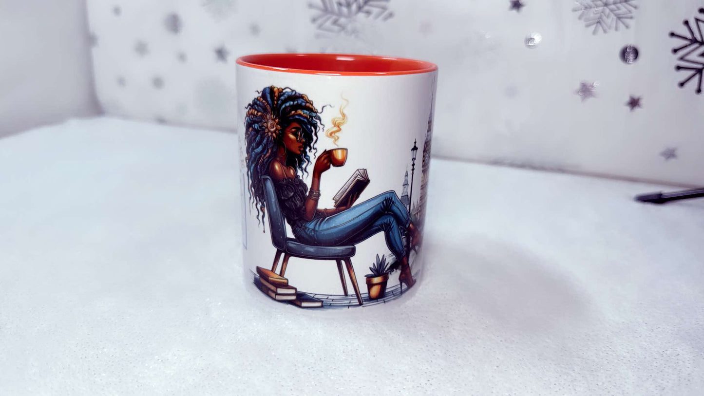 Books and Coffee, Curly Girl in London, 11oz Mug