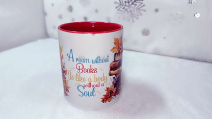 Books Soul, Red hair girl fall in autumn, 11oz Mug