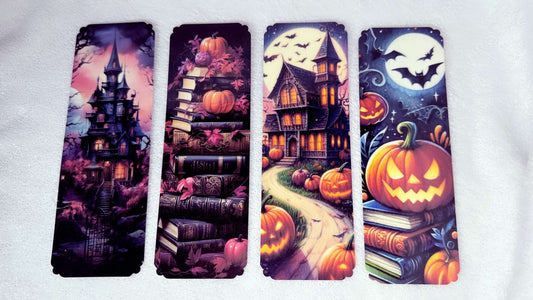 Pumpkin Halloween Castle, 4 pieces Laminated Paper Bookmarks Set