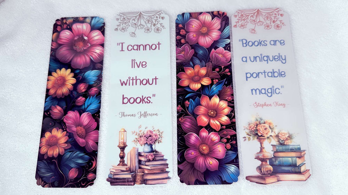 I cannot live without books , 4 pieces Laminated Paper Bookmarks Set