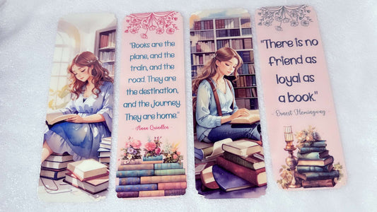 Books help you to travel, 4 Laminated Paper Bookmarks Set