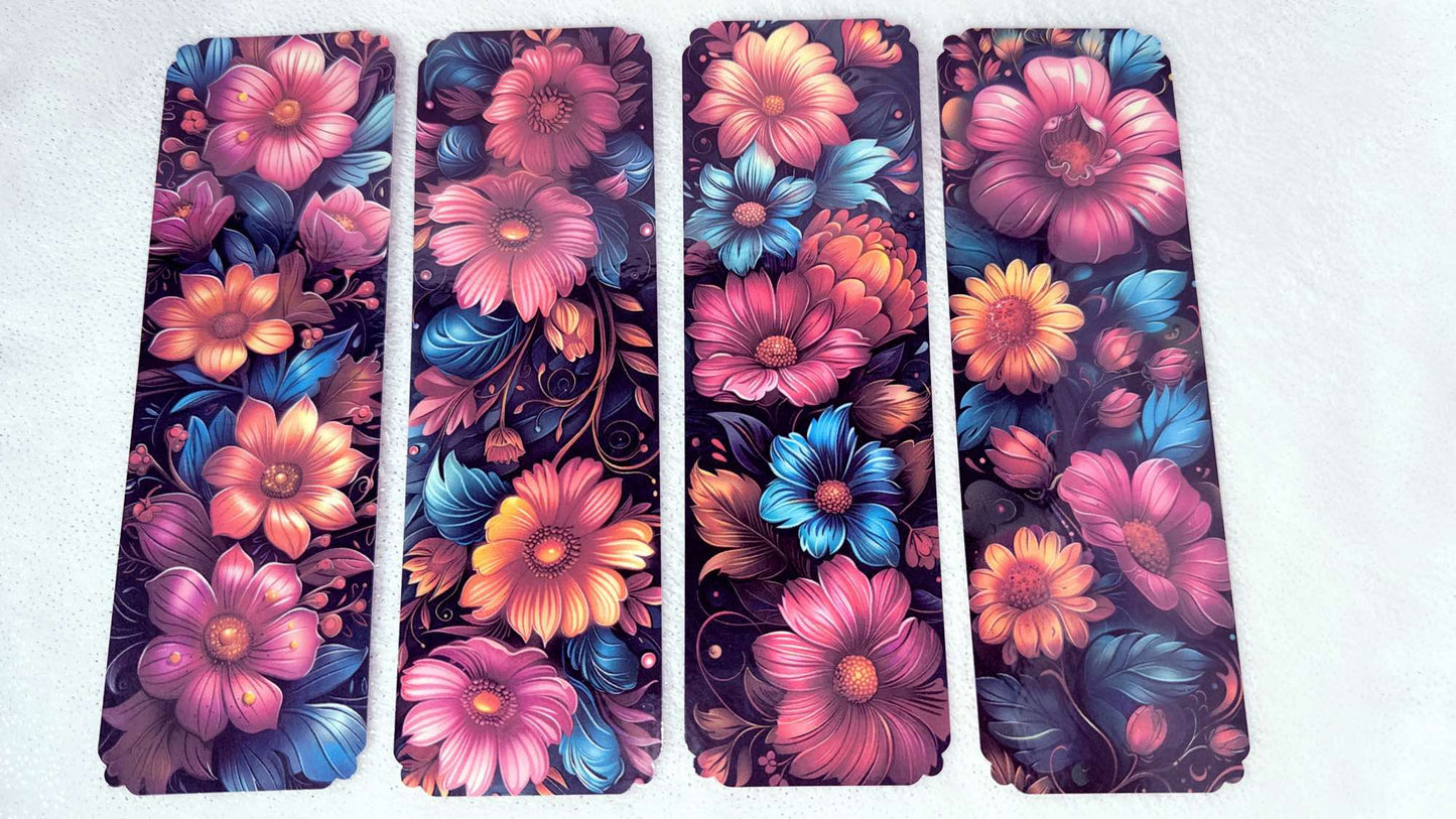 Autumn Clay Flowers, 4 pieces Laminated Paper Bookmarks Set