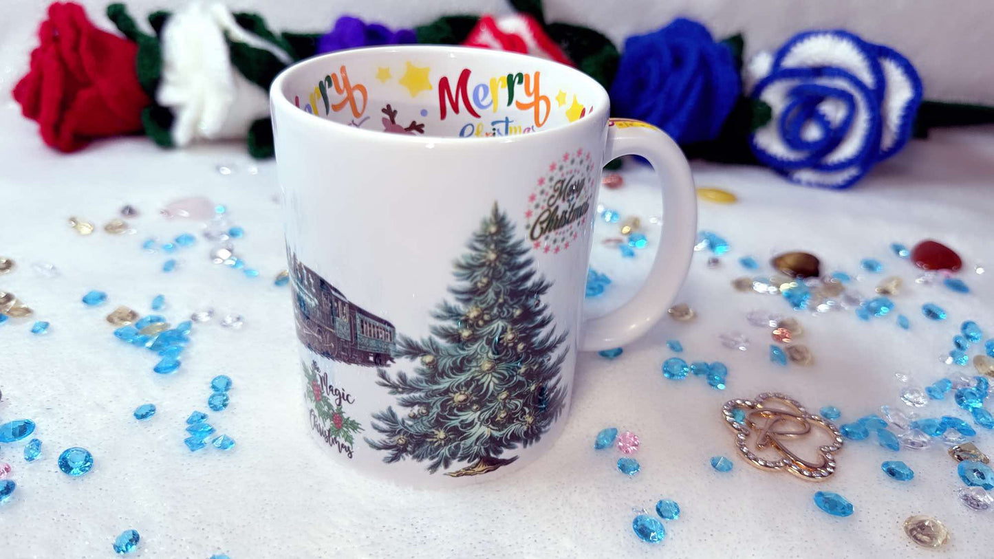 Green Castle, Train, Christmas Tree, 11oz Mug